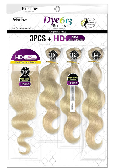 PRISTINE PTW401L - 11A 3PCS + HD Pre-plucked Part Lace Closure Body Wave 18/20/22 + HD 4X4 Closure